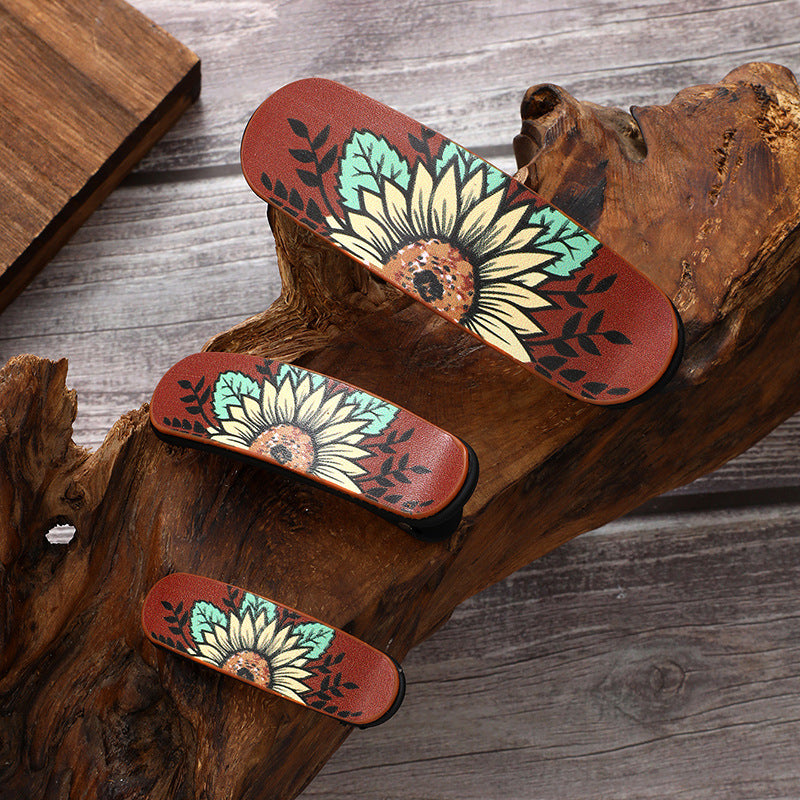 Wholesale retro multi-color sunflower bull head letter pattern hairpin